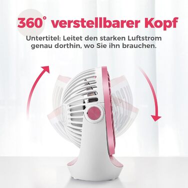 USB вентилятор OCOOPA: компактний настільний вентилятор з потужним потоком повітря та тихим режимом. 3 швидкості, 360° обертання, портативний для офісу, дому та відпочинку на природі (рожевий)