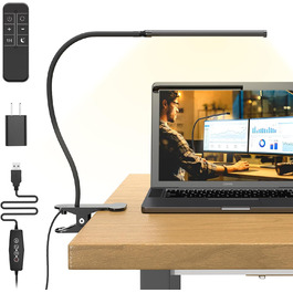 Лампа настільна LED Mojimdo 77 з пультом ДУ, 40 см, 3 кольори, 5 рівнів яскравості, гнучкий штатив, USB-зарядка, чорний