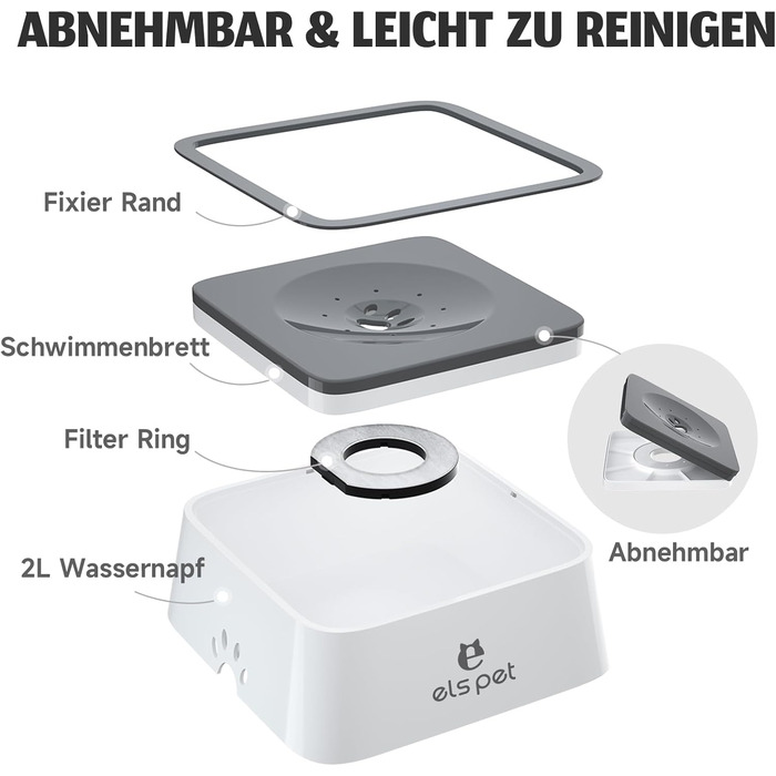Трапезний набір для собак ELS PET: миска для води та корму, антивитікання, 2L, сіра