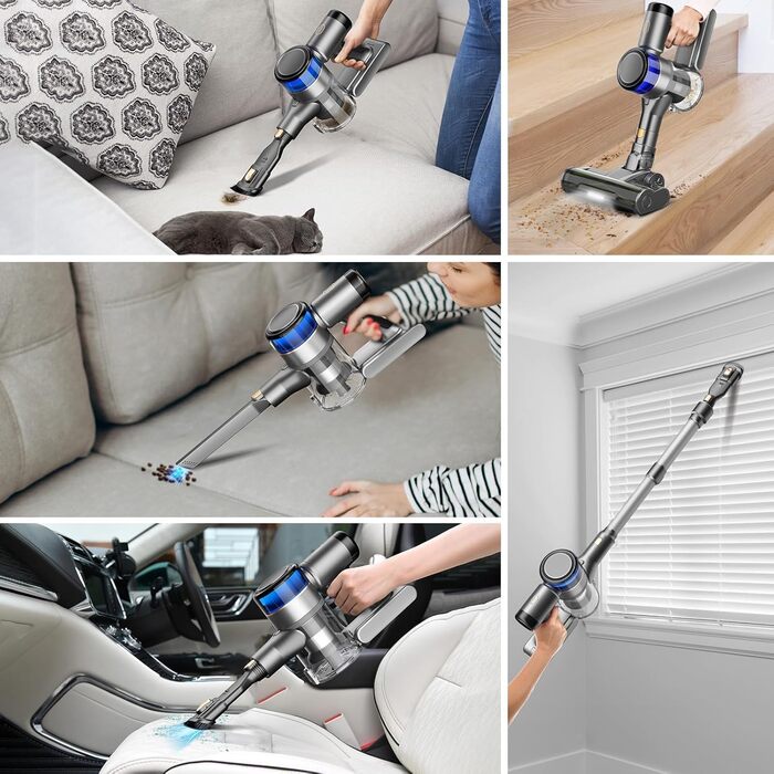 Бездротовий пилосос Dzaki Akku з потужністю 45KPa, без мішка, з дисплеєм, антизаплутана щітка, час роботи 55 хв, знімний акумулятор