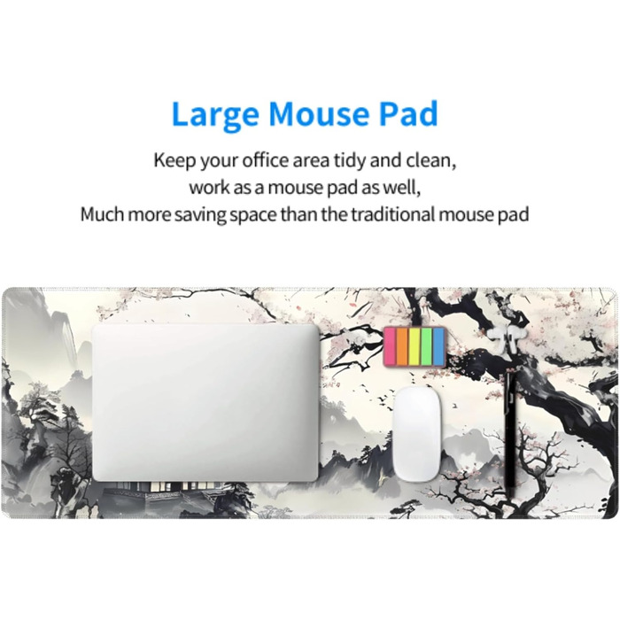 Килимок для миші XXL, 90 x 40 см, Аніме-стиль, дизайн, для геймінгу та офісу, чорний, з гумовою основою та прошитими краями