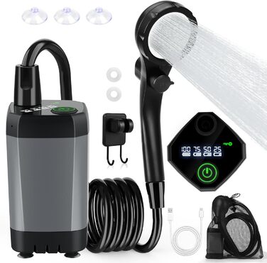 HOTOIQ Portable Electric Camping Shower with Pump - Outdoor Shower Set for Camping, Travel, Garden, Hiking, and Car Washing