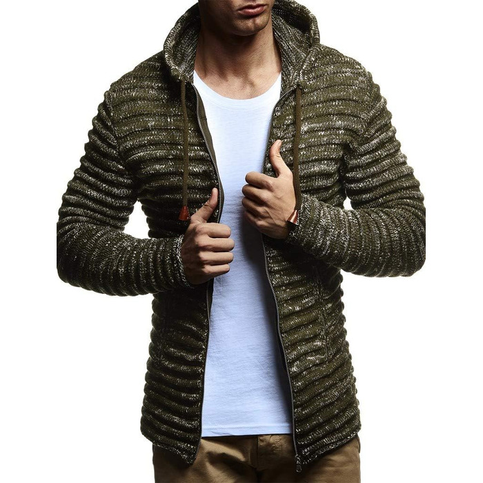 Кардиган чоловічий Leif Nelson з капюшоном та блискавкою - в'язана спортивна куртка, модель Cardigan для зими, бавовна (3XL, Хакі)