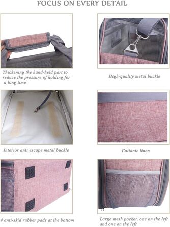 Трансформер-переноска для котів та собак з підкладкою з флісу та сіткою, велика місткість, з плечовим ременем (рожевий)