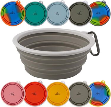 Ліга - EBBY 2 шт. миски для собак, туристичні миски, портативні миски для води та корму, складані миски з карабіном (M (650 мл), Сірий голуб)