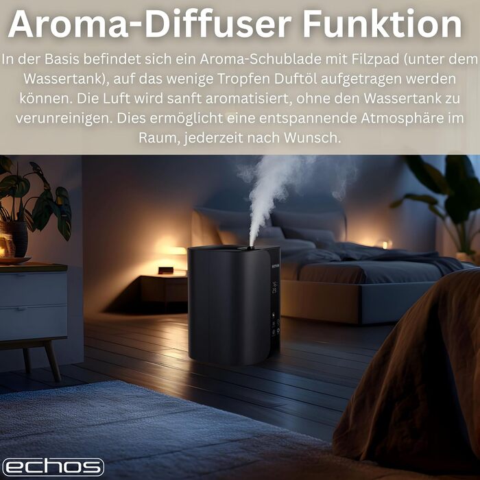 Зволожувач повітря Steinborg® 5 літрів, ультразвуковий, з пульт дистанційного керування, очищувач повітря, гігрометр, LED-дисплей, тихий, потужний, 350 мл/год, відсік для арома-масел, таймер, автовимкнення