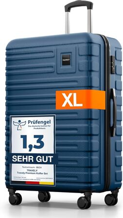 Чемодан Travely з полікарбонату, 77 см, XL, 100 л, з TSA замком, блакитний