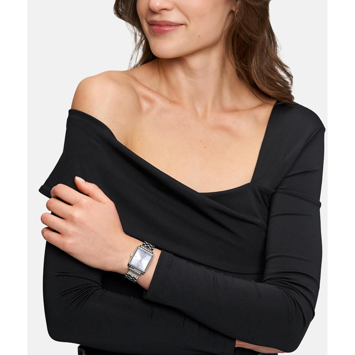 Годинник Tamaris для жінок з квадратним корпусом та браслетом з нержавіючої сталі або шкіряним ремінцем (срібний квадрат / світло-блакитний)