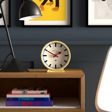 NEWGATE® M Mantel Clock for Fireplace Inserts, Silent, No Ticking, Modern Mantel Clock, Small Mantel Clock, Railroad Dial (Yellow)
