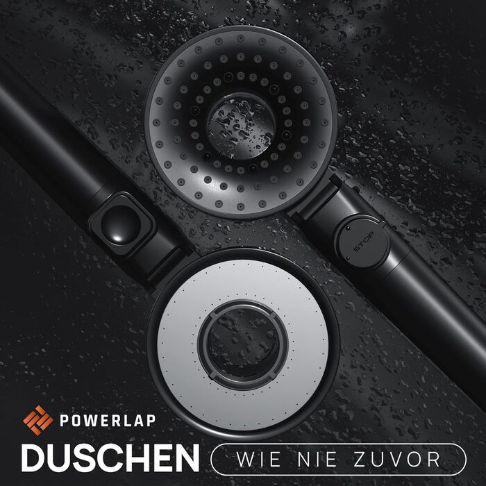 POWERLAP® Showerhead with Filter & Mounting Tool | PP Cotton Filter Showerhead for Cleaned & Softer Water | Booster Mode for Perfect Water Pressure in Your Shower (Matt Schwarz)
