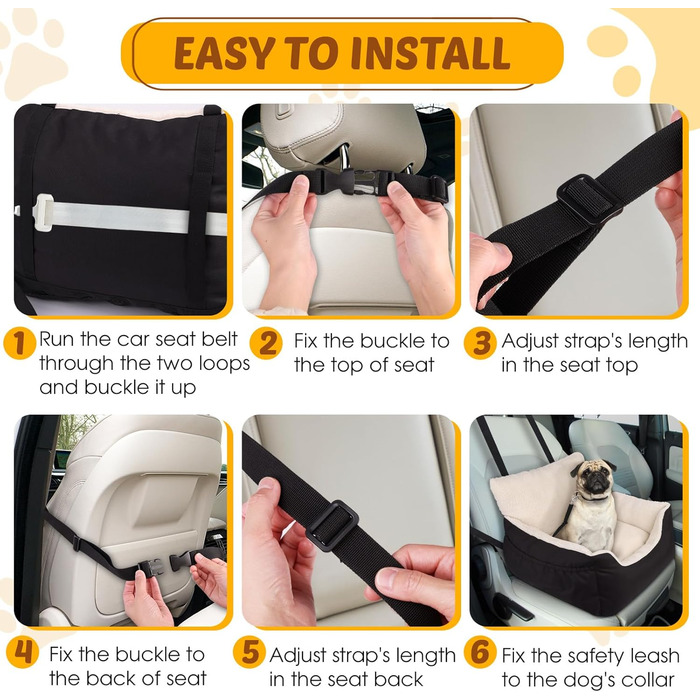 Автокрісло для собак - чорне, з м'яким двостороннім килимком та страхувальним ременем. Підходить для маленьких собак, встановлюється на заднє та переднє сидіння.