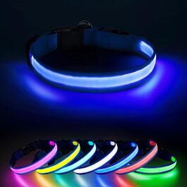 Світлодіодне нашийник для собак Jewyow 7-в-1, багатоквітний, USB-C, водонепроникний, для малих, середніх та великих собак - Синій, M