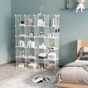 C&AHOME Wire Cube Storage, 6 - Metal Cube Organizer with C-Grid, Modular Shelf Units, Storage Container Shelves, Closet Organizer, 93.5 in L x 31.8 in W x 93.5 in H, (20 cubes, White)