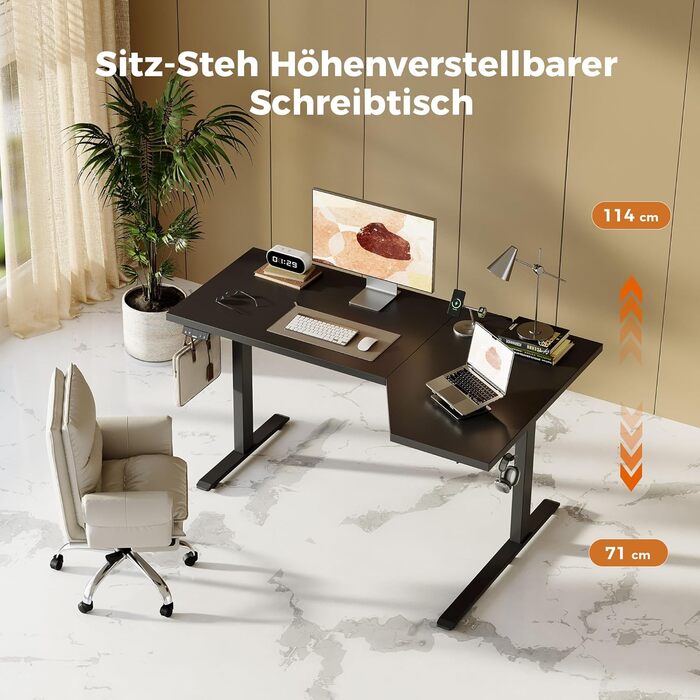 Електричний столик Agilestic L-подібної форми 150 см, регульований по висоті, для дому та офісу, ергономічний комп'ютерний стіл зі з'єднувальною панеллю, чорний, 150 x 90 см