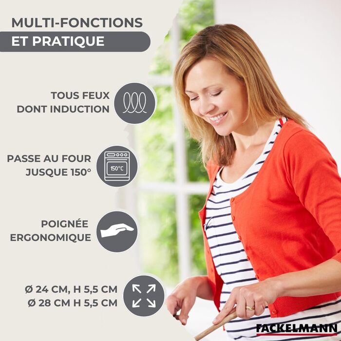 Набір сковорідок Fackelmann 9441450, 3 шт (20, 24, 28 см), нержавіюча сталь 18/8, для всіх плит, включаючи індукцію, без PFAS