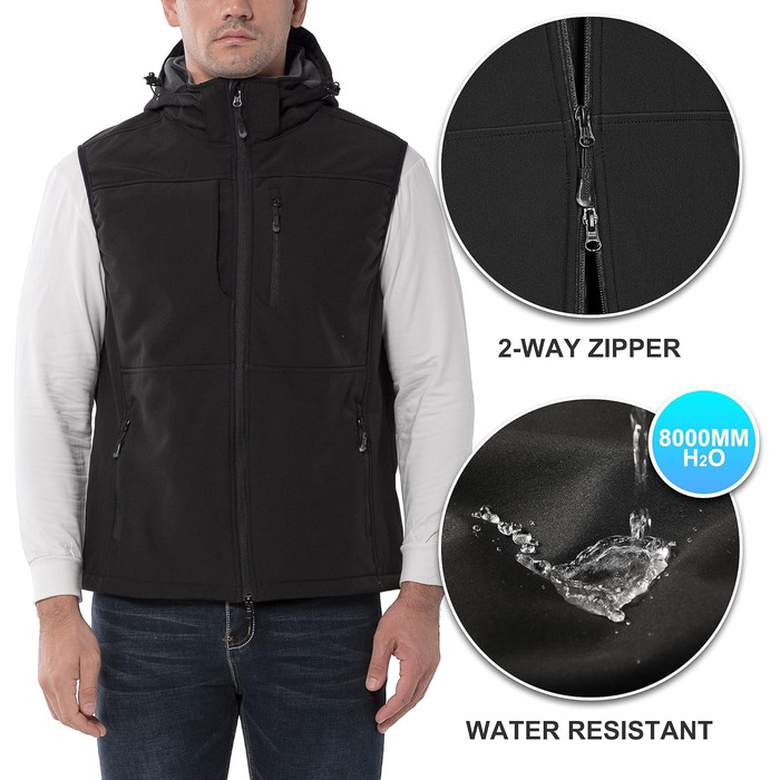Чоловіча тепла жилетка Softshell з капюшоном, чорна XXL - водонепроникна, без рукавів