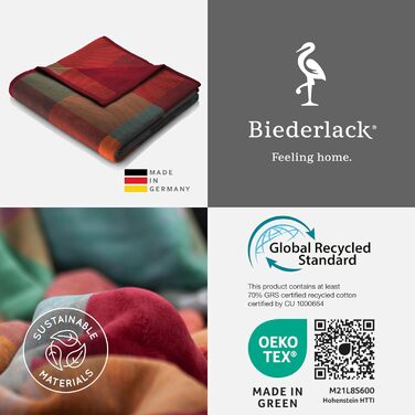 Biederlack® Fluffy Snuggle Blanket Pure Cotton Check I Made in Germany I Öko-Tex Made in Green I Colorful Throw Blanket made of 100% Cotton I Couch Blanket 150x200 cm I sustainably produced