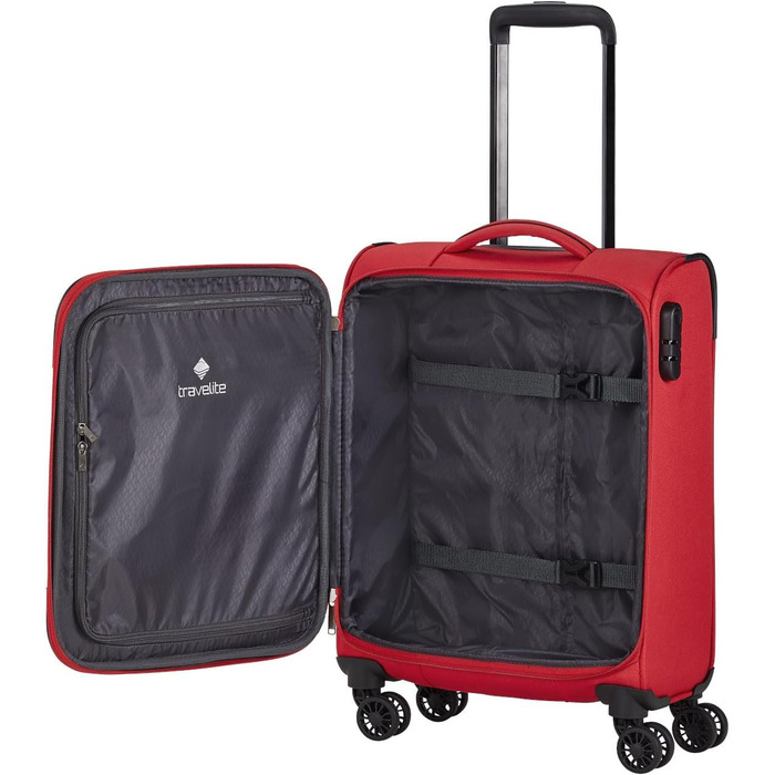 Travelite 4-Wheel Luggage Size L, Softshell, Chios Luggage Series with Expandable Accordion and Edge Protection, Trolley with Timeless Design, 78 cm, 90-97 Liters (Trolley Carry-on (55 cm), Red)