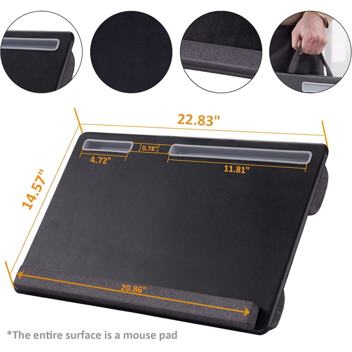 Великий стіл для ноутбука – LapDesk з PU матеріалу, для геймінгу, з підставкою для телефону та підкладкою для зап'ястя, чорний. Підходить для ноутбуків, MacBook, Tablet, ліжка, дивана