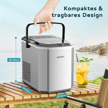 EUHOMY Ice Maker Machine - Countertop Ice Cube Maker for Home, Kitchen, Office, RV - Stainless Steel, 12kg/Day Capacity