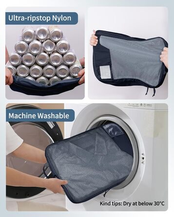 Органайзери для валізи ECOHUB, набір 4 шт. з мітками, екологічні, для рюкзака та валізи, з міцною сіткою, тревел-органайзер (зелений, темно-синій)