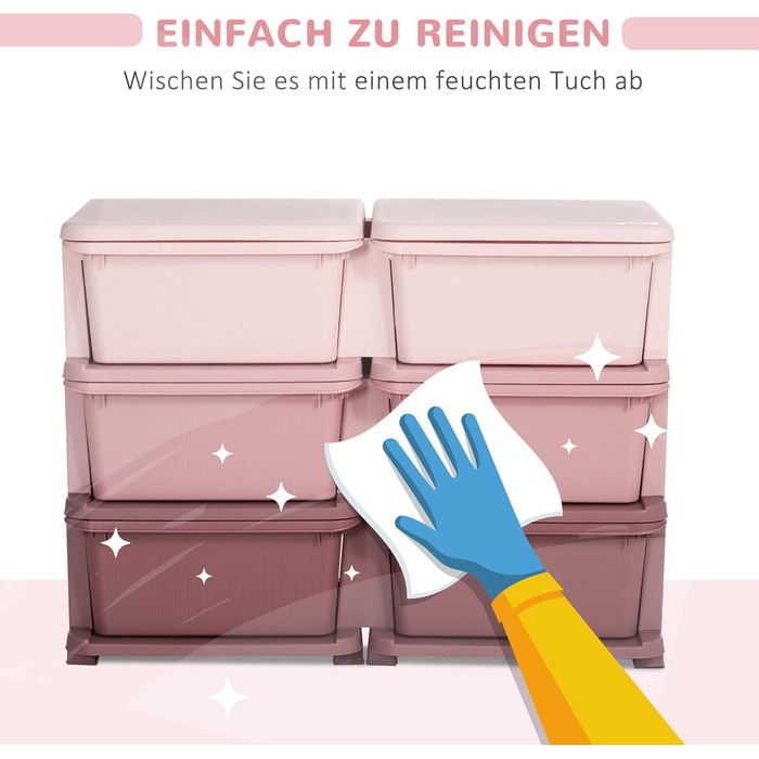 HOMCOM Kids' Chest of Drawers with Storage Boxes, Toy Organizer, Toy Box, Three Tiers for Children's Room, 3-6 Years, Children's Furniture, 37 x 37 x 56.5 cm (75L x 37W x 56.5H cm, Pink+Purple)
