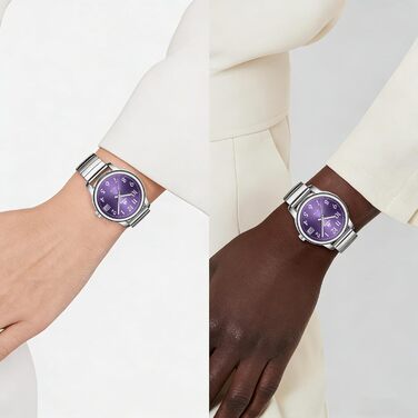 Жіночий годинник LN LENQIN: Водонепроникні годинники для жінок з нержавіючої сталі, кварцовий механізм, регульований браслет (сріблястий, фіолетовий)