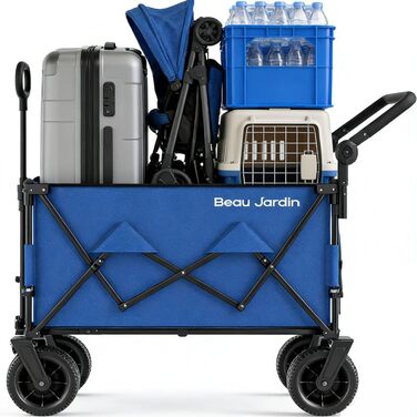 Візок садово-транспортний BEAU JARDIN 200 кг синій, складаний, з поворотними колесами для саду, пляжу, покупок