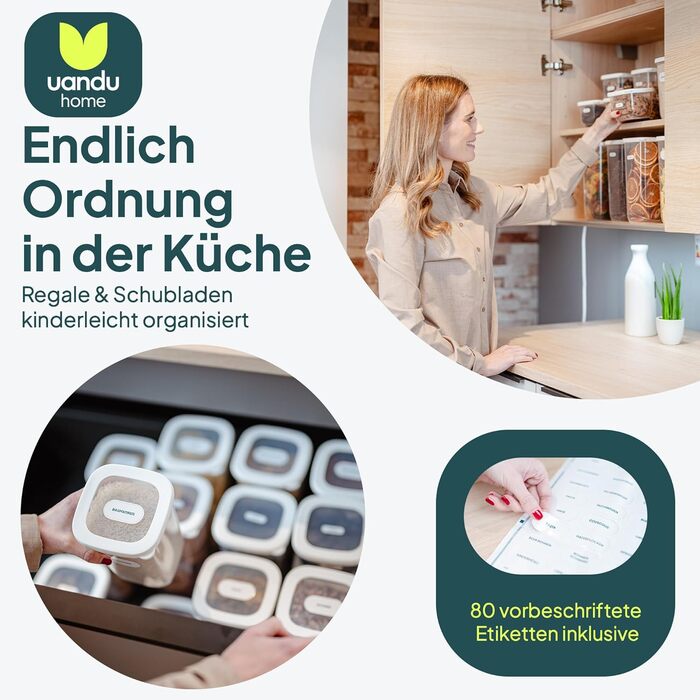 Контейнери для зберігання Uandu з кришкою, герметичні - набір 24 шт. | Організація кухні | Без BPA | Кухонні контейнери для сухих продуктів, 24 шт. | Білий мікс