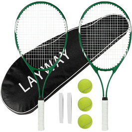 Beginner Tennis Racquet Set for 2 Players - Pre-Strung 27 Inch Adult Racquets with Balls, Overgrips & Carry Bag