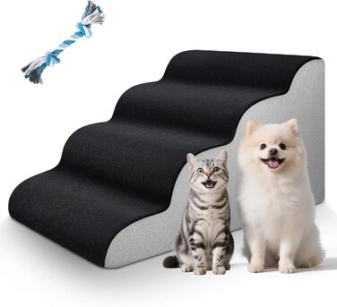 Сходинки для тварин JUOIFIP на 4 сходинки, для маленьких собак, з щільним губчатим матеріалом, неслизькі чорно-сірі сходинки для собак та котів