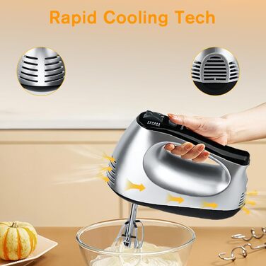 Електричний міксер Lychee з анти-розбризкуванням, 5 швидкостей (Turbo), база для зберігання, 6 насадок з нержавіючої сталі, 300W