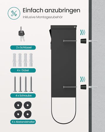 Поштова скринька SONGMICS з замком, оглядовим вікном та відділенням для газет, сіра, 10x30.8x33.8 см (GMB20AG)