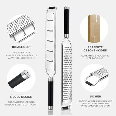 Терка для цитрусових та сиру Exitoso 2в1 з нержавіючої сталі - професійна терка для пармезану, цедри, сиру, дрібна чорна