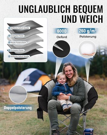 Крісло для кемпінгу KingCamp Moonchair XXL - зручне, м'яке, для відпочинку на природі, риболовлі, саду, балконі. Макс. вантажопідйомність 205 кг, з підстаканником та високою спинкою.