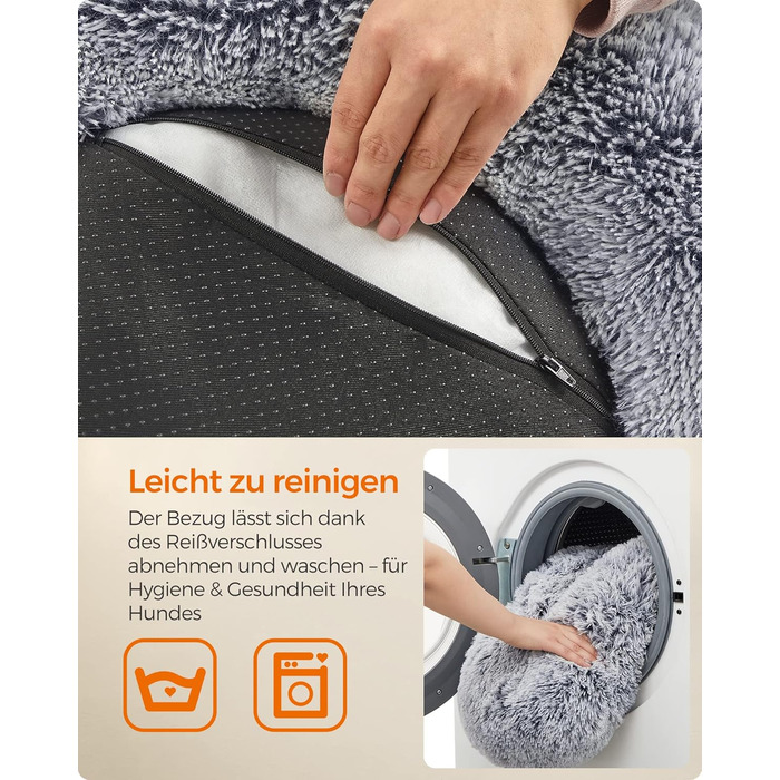 Кругле ліжко для собак та котів Feandrea з м'яким плюшем, діаметр 60 см, сірий колір, знімний наповнювач, 60 x 60 x 20 см