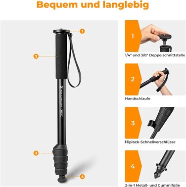 Монопод K&F Concept MS16 - 160см, алюміній, 5 секцій, для DSLR/DSLM/компактних камер