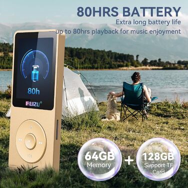 MP3-плеєр 64GB з Bluetooth 5.3, легкий (30г), до 80 годин роботи, 1.8