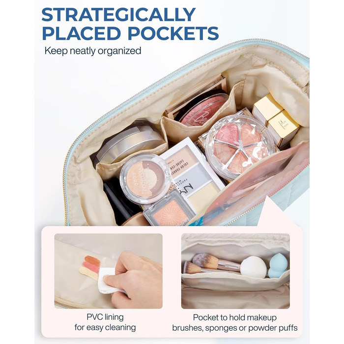 BAGSMART Косметичка для макіяжу, жіноча дорожня косметичка, органайзер для косметики, світло-блакитна