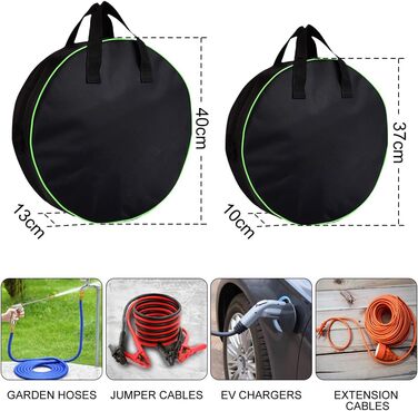 Cartlant 2 Pack Charging Cable Bag Electric Vehicle, Waterproof Cable Bag Camping Extension Cord Organizer Round, Portable EV Storage Bag Large for Garden Accessories, Hoses, E-Car