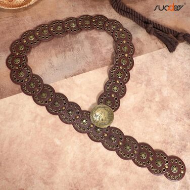 Жіночий шкіряний пояс-корсет в стилі вестерн SUOSDEY, широкий, коричневий, для суконь, талія до 115 см