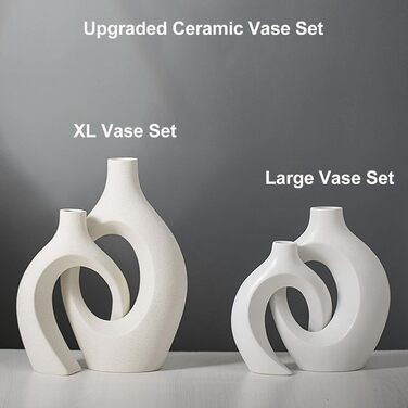SUKIYPO Ceramic Vase Set - Beige Modern Vases (2-Pack) for Nordic, Boho Home Decor - Large Decorative Flower Vases for Living Room, Office, Farmhouse, Coffee Table