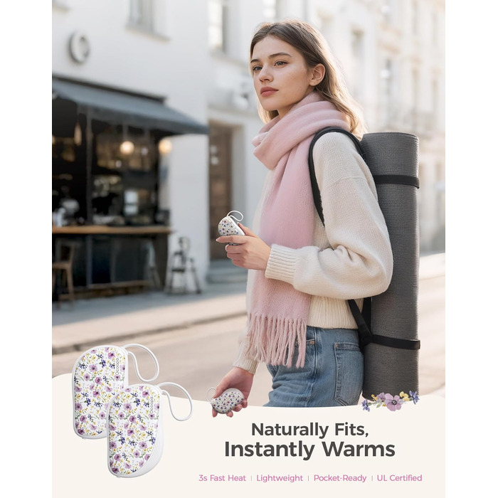 Електричні грілки для рук OCOOPA 2 шт., багаторазові, 4000mAh, подарунок на Новий Рік для жінок, ультратонкі (1,5 см), підходять для рукавичок та сумок, зимова необхідність, UT5 Sway Wiesengeflüster (Ocoopa x Künstleredition) (Lila Blüten (Ocoopa x K