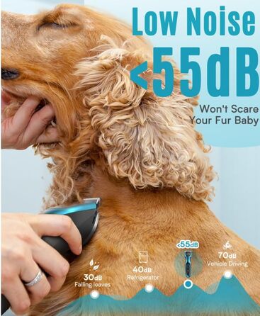 Професійна машинка для стрижки собак Oneisall для густого хутра, потужна та з металевою насадкою, бездротовий триммер для собак, Cockapoo, Пудель, блакитний