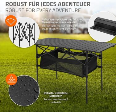 Стіл для кемпінгу Hauki Braun, розкладний, 118 x 55 x 64,5 см, алюмінієвий, з рулоючою стільницею, для відпочинку на природі, саду, балкону, подорожей, ринку, з сумкою