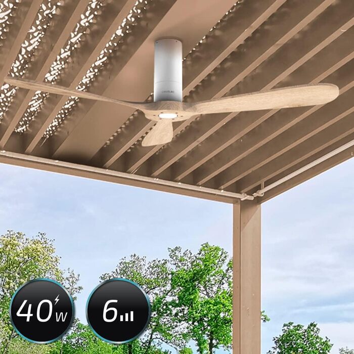 Стеляний вентилятор Cecotec EnergySilence Aero 5500 Black Aqua Connected з Wi-Fi та пультом дистанційного керування. 40 Вт, діаметр 52 дюйми, 3 лопаті, IP44, зимовий/літній режим, таймер (дерево)