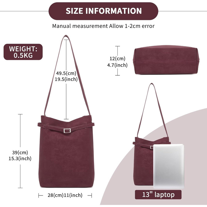 Сумка жіноча Miss Lulu велика шопер-тоут з м'якої PU шкіри, бордова (2-3)