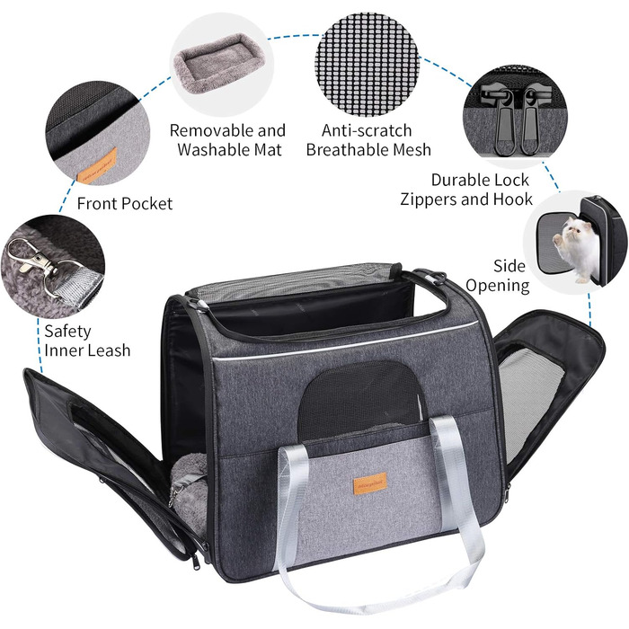 Транспортна переноска для собак, сіра, розмір L (47 x 32 x 36 см)