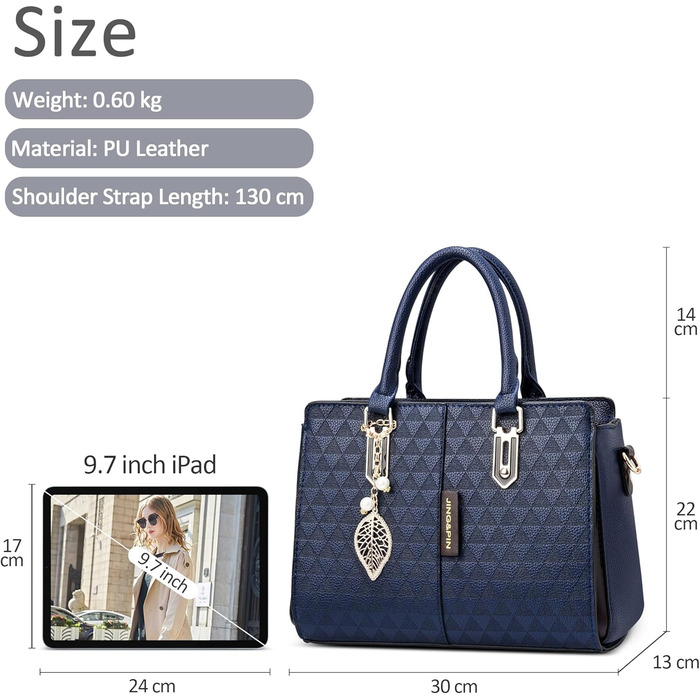 Стильна жіноча сумка-шопер Elegante з ручками та захистом від крадіжки, синя, PU шкіра, середнього розміру - для подорожей, роботи, вечірок