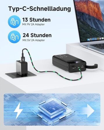 Power Bank 60000mAh 22.5W USB-C PD, Зовнішній акумулятор для смартфонів, планшетів, чорний